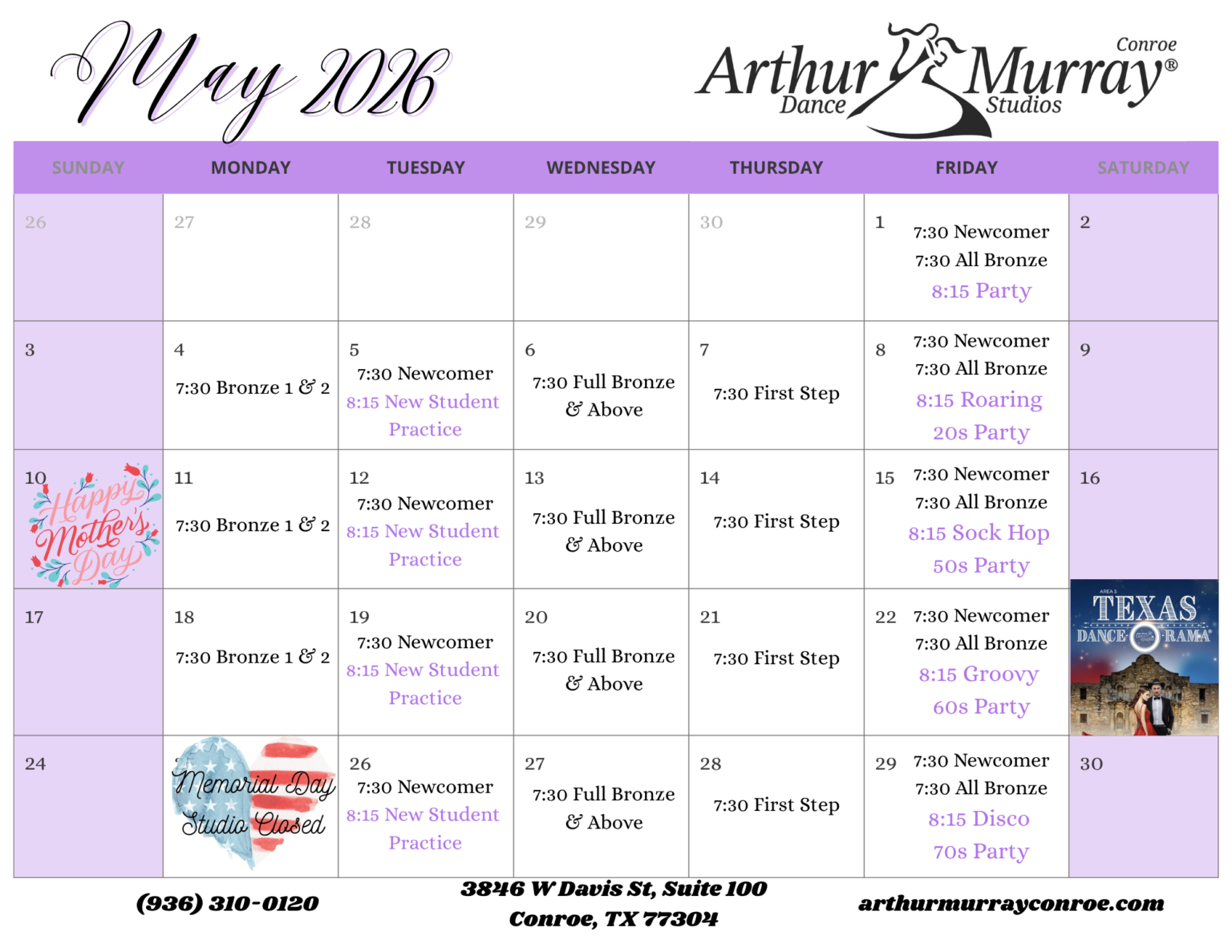 May Calendar - Arthur Murray Conroe