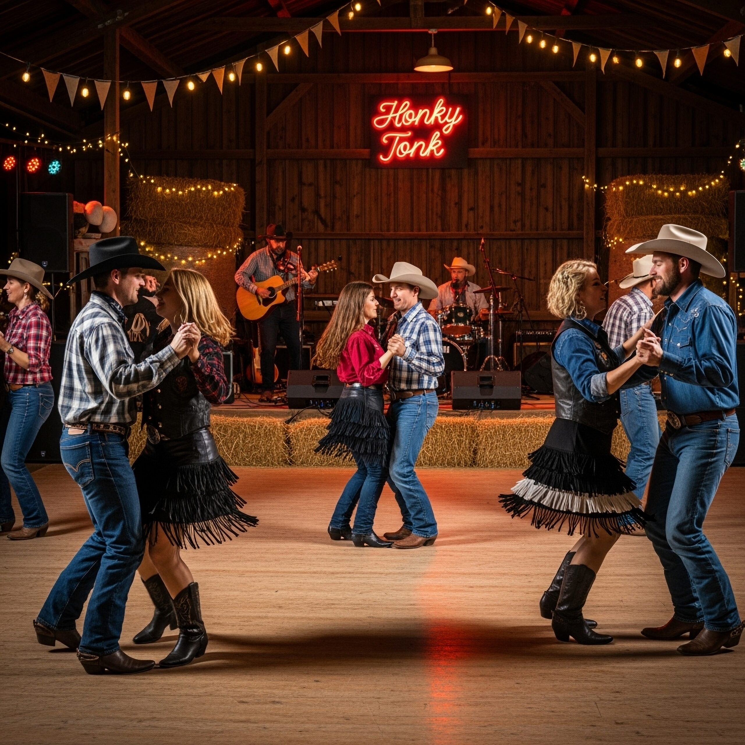 Westerm,Dancing,Couples,At,A,Nightike,Event