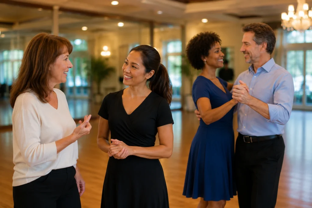 Singles and couples enjoying dance lessons at Arthur Murray Dance Studio in The Woodlands TX.