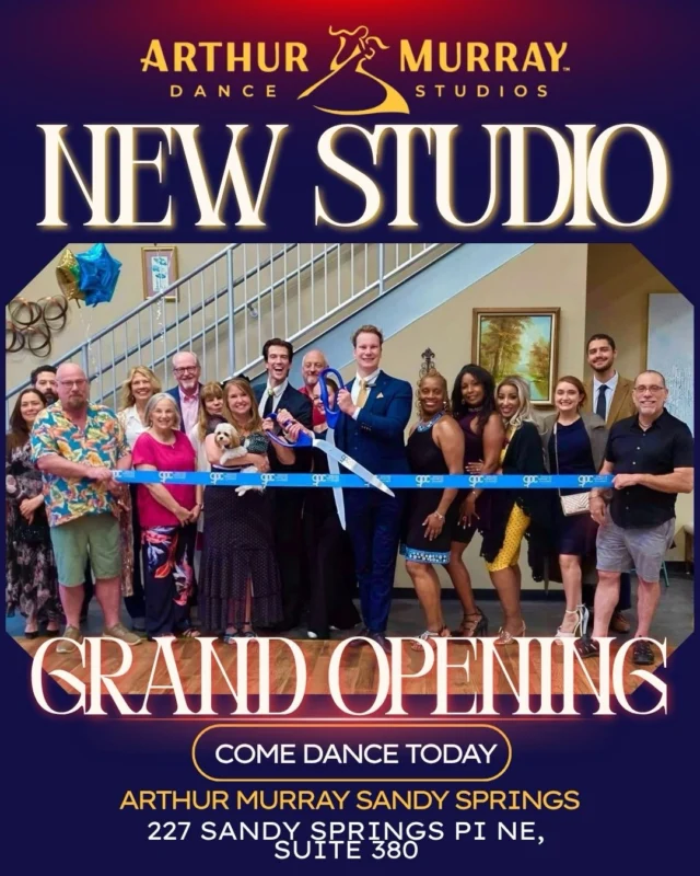 The ribbon has been cut, and we’re officially celebrating the grand opening of the Arthur Murray Sandy Springs Dance Studio! 🎉💃🏽🕺🏻We’re so excited to welcome you to the studio and celebrate the beginning of an incredible new chapter. Here’s to new memories, new dancers, and plenty of dancing ahead! ✨#ArthurMurray #ArthurMurrayLifestyle #GrandOpening #DanceWithUs